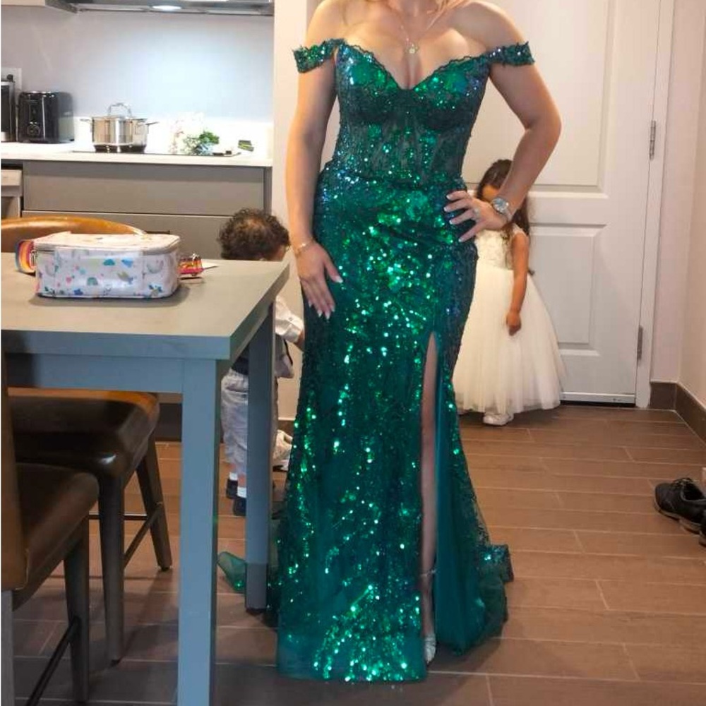 Sherri Hill Teal Strapless Sequin mermaid  Dress